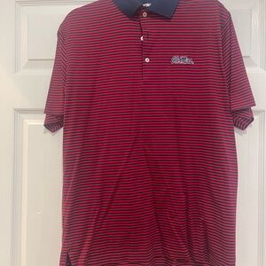 Ole Miss Peter Millar Red and Blue Striped Men's Polo Shirt fine cotton